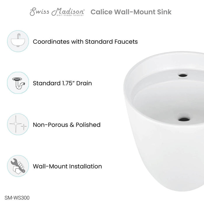 Swiss Madison Calice 18" Wall-Mount Bathroom Sink