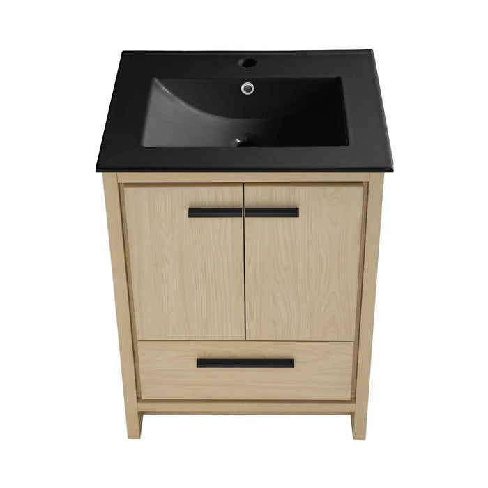 Swiss Madison Virage 24 in. Brown Oak Bathroom Vanity With Black Ceramic Sink Top - SM-BV730LKMB