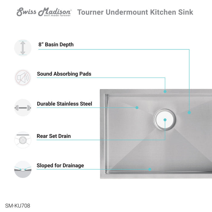 Swiss Madison Tourner 26 x 18 Stainless Steel, Single Basin, Undermount Kitchen Sink