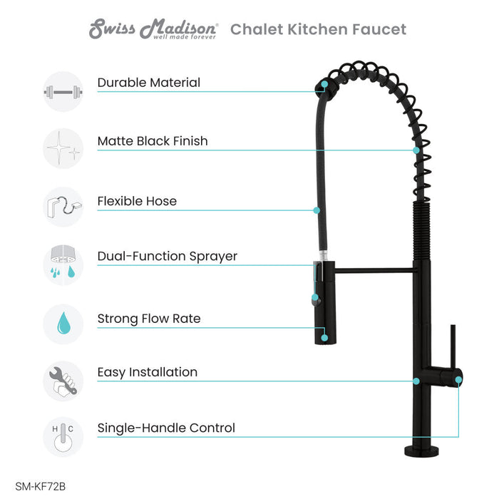 Swiss Madison Chalet Single Handle, Pull-Down Kitchen Faucet in Matte Black
