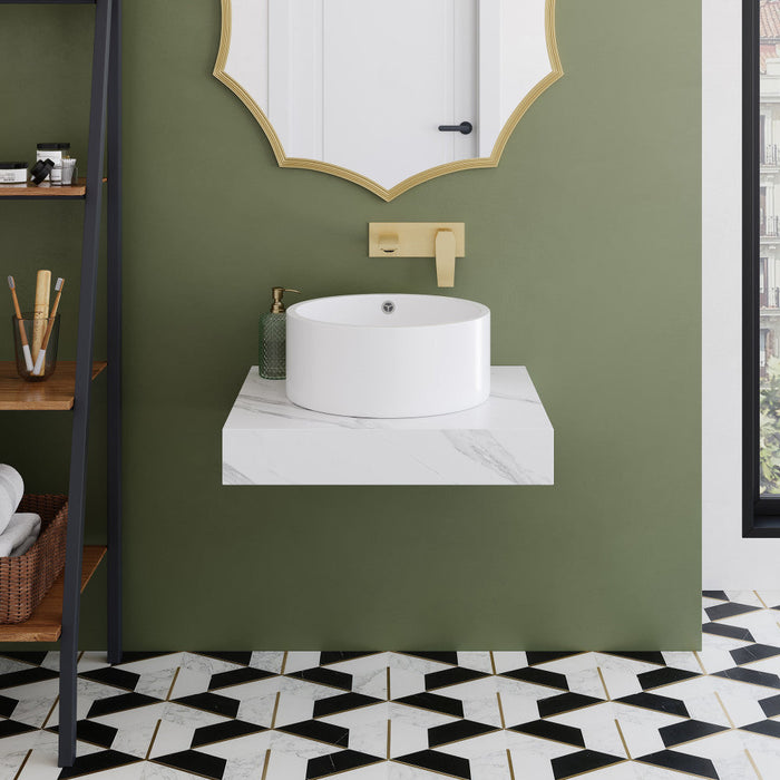 Swiss Madison Monaco 24" Floating Bathroom Shelf with Vessel Sink in White Marble