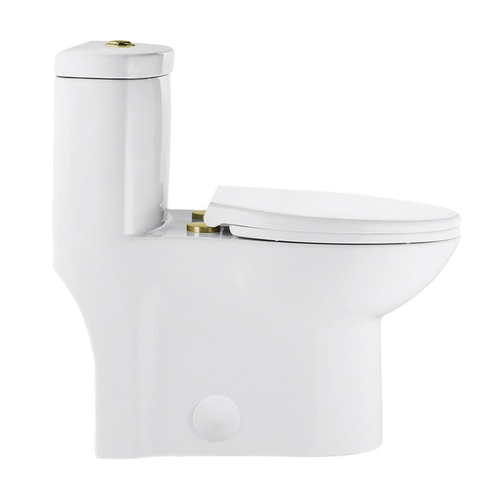 Swiss Madison Sublime One Piece Elongated Toilet Dual Flush, Brushed Gold Hardware 1.1/1.6 gpf