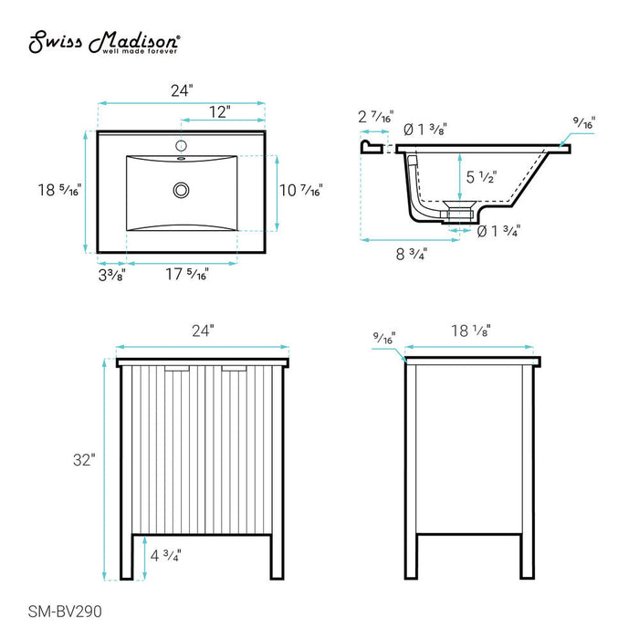 Swiss Madison Bastille 24" Bathroom Vanity in White - SM-BV290