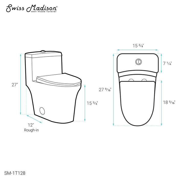 Swiss Madison Bastille One-Piece Elongated Toilet Vortex Dual-Flush 1.1/1.6 gpf - SM-1T128