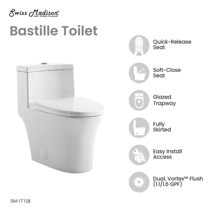 Swiss Madison Bastille One-Piece Elongated Toilet Vortex Dual-Flush 1.1/1.6 gpf - SM-1T128