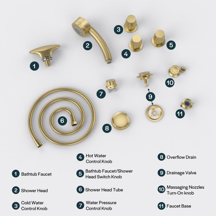 Empava Bathtub Faucet Fixtures For EMPV-59JT005 Whirlpool Round Tub ACC-005BB