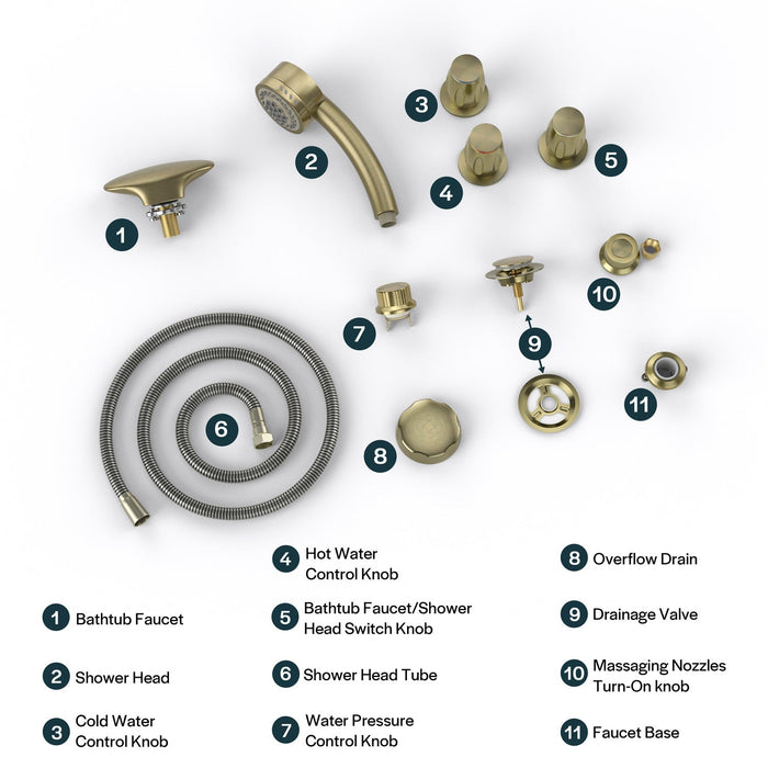 Empava Bathtub Faucet Fixtures For EMPV-59JT005 Whirlpool Round Tub ACC-005BB