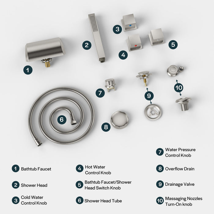 Empava Bathtub Faucet Fixtures For EMPV-59JT408LED Whirlpool Tub ACC-408BB