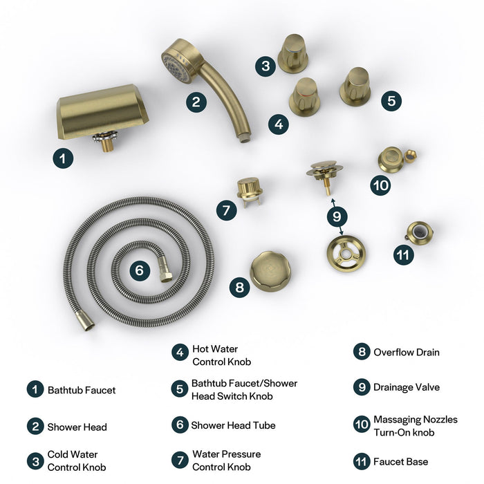 Empava Bathtub Faucet Fixtures For EMPV-71JT667B 2-Person Whirlpool Tub ACC-667BB