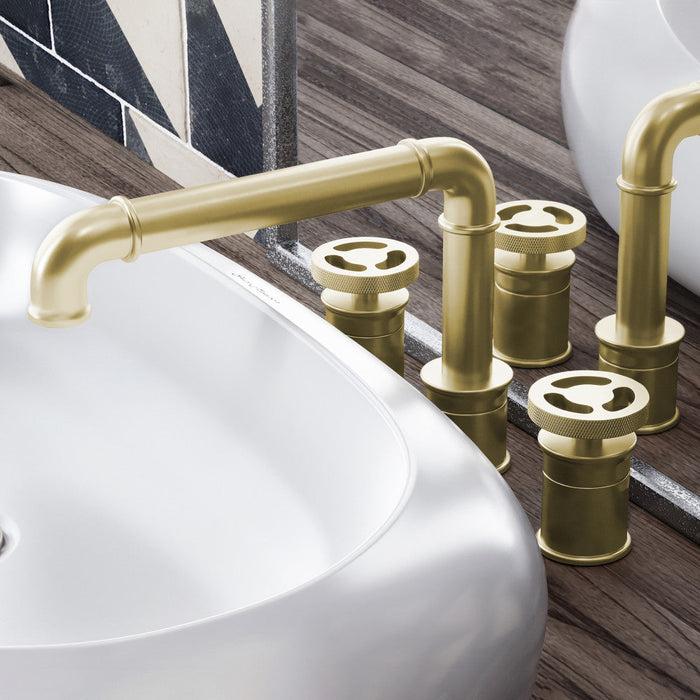 Swiss Madison Avallon 8 in. Widespread, 2-Handle Wheel, Bathroom Faucet in Brushed Gold