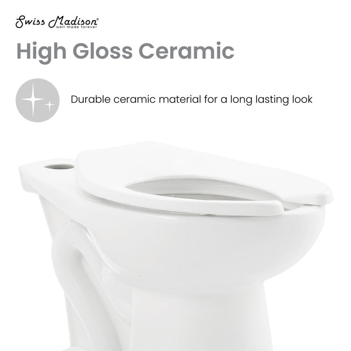 Swiss Madison Sirene Floor-Mounted Commercial Elongated Top Flush Spud Flushometer Toilet Bowl