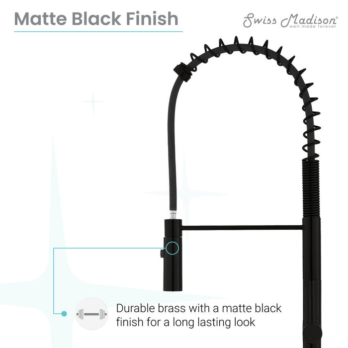 Swiss Madison Chalet Single Handle, Pull-Down Kitchen Faucet in Matte Black