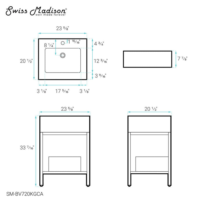 Swiss Madison Beau 24" Freestanding, Bathroom Vanity in Oak and Calacatta - SM-BV720KGCA