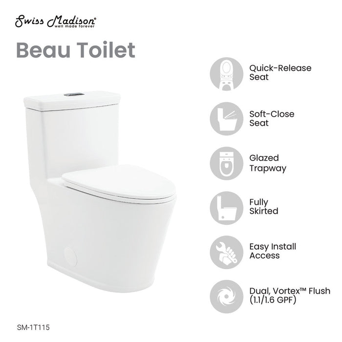 Swiss Madison Beau One-Piece Elongated Toilet Dual-Flush 1.1/1.6 gpf - SM-1T115