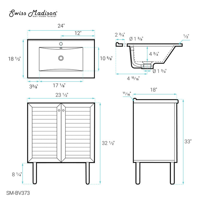 Swiss Madison Bron 24" Bathroom Vanity in Oak - SM-BV373