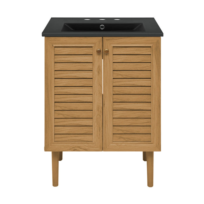 Swiss Madison Bron 24 in. Brown Oak Bathroom Vanity With Black, 3-Hole Ceramic Sink Top - SM-BV373-3MB