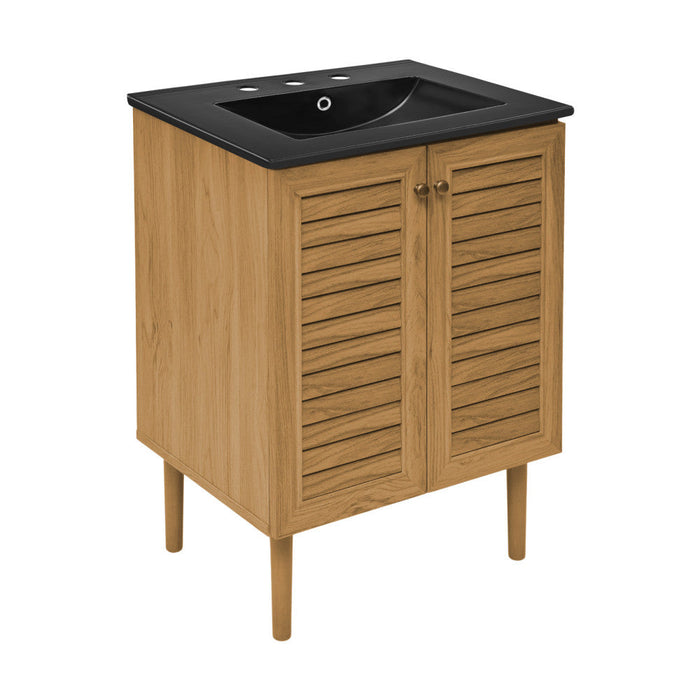 Swiss Madison Bron 24 in. Brown Oak Bathroom Vanity With Black, 3-Hole Ceramic Sink Top - SM-BV373-3MB