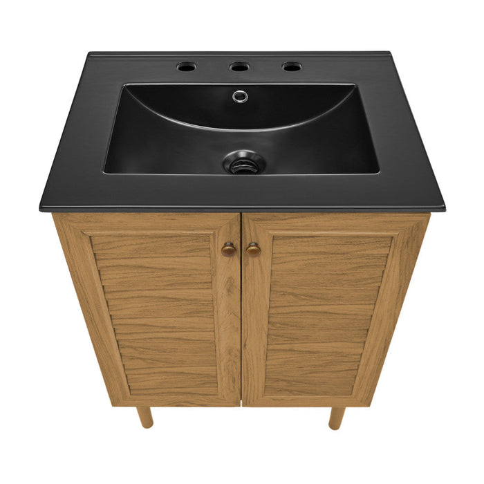 Swiss Madison Bron 24 in. Brown Oak Bathroom Vanity With Black, 3-Hole Ceramic Sink Top - SM-BV373-3MB