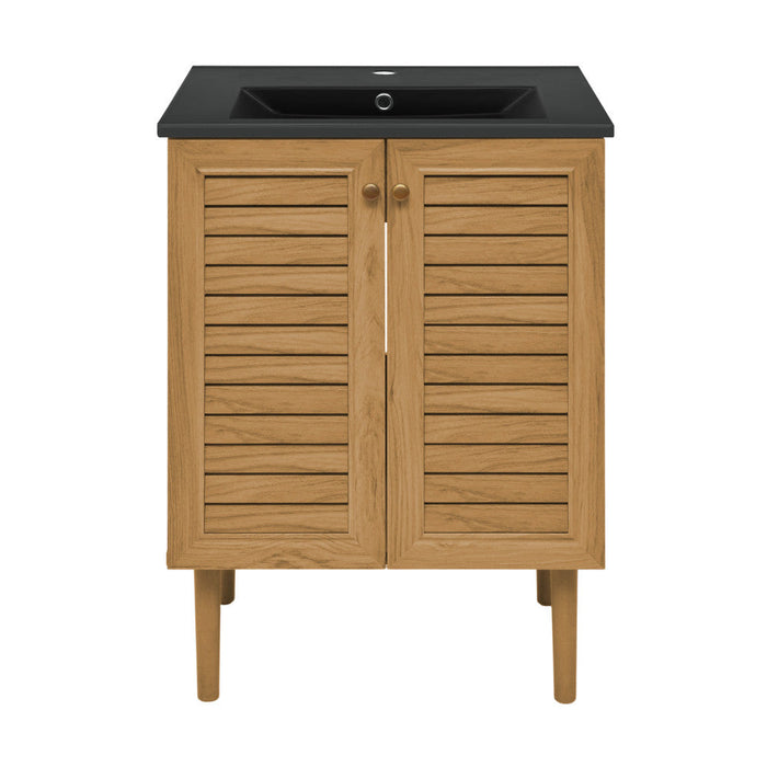 Swiss Madison Bron 24 in. Brown Oak Bathroom Vanity With Black Ceramic Sink Top - SM-BV373MB