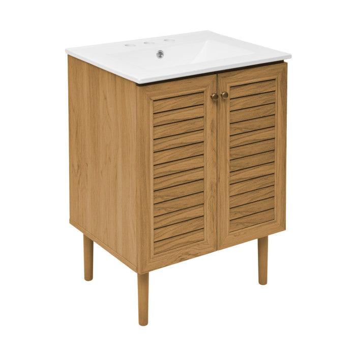 Swiss Madison Bron 24 in. Brown Oak Bathroom Vanity With White, 3-Hole Ceramic Sink Top - SM-BV373-3