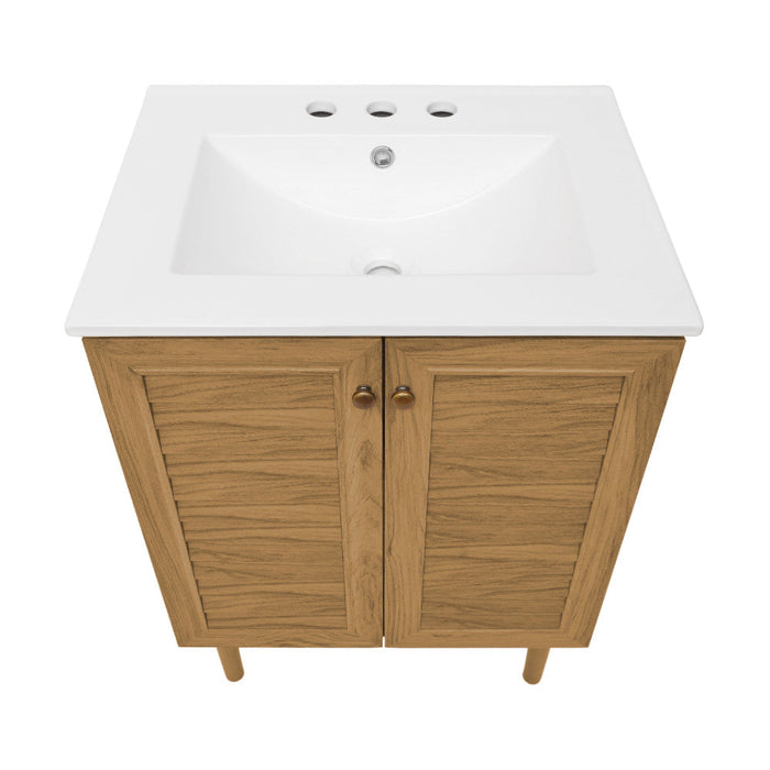 Swiss Madison Bron 24 in. Brown Oak Bathroom Vanity With White, 3-Hole Ceramic Sink Top - SM-BV373-3