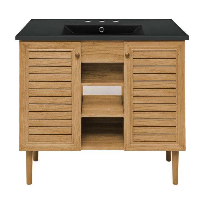 Swiss Madison Bron 36 in. Brown Oak Bathroom Vanity With Black, 3-Hole Ceramic Sink Top - SM-BV374-3MB