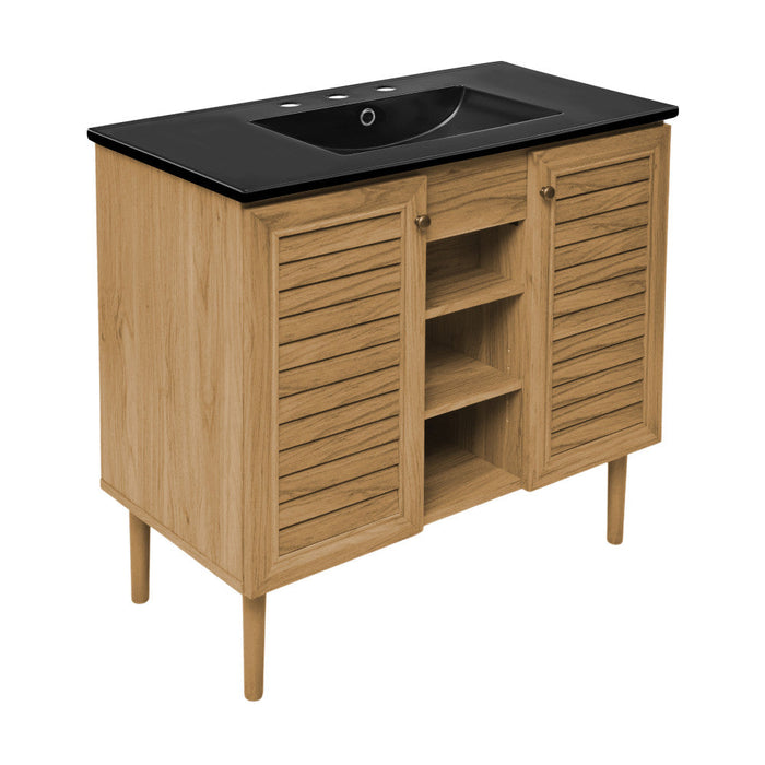 Swiss Madison Bron 36 in. Brown Oak Bathroom Vanity With Black, 3-Hole Ceramic Sink Top - SM-BV374-3MB