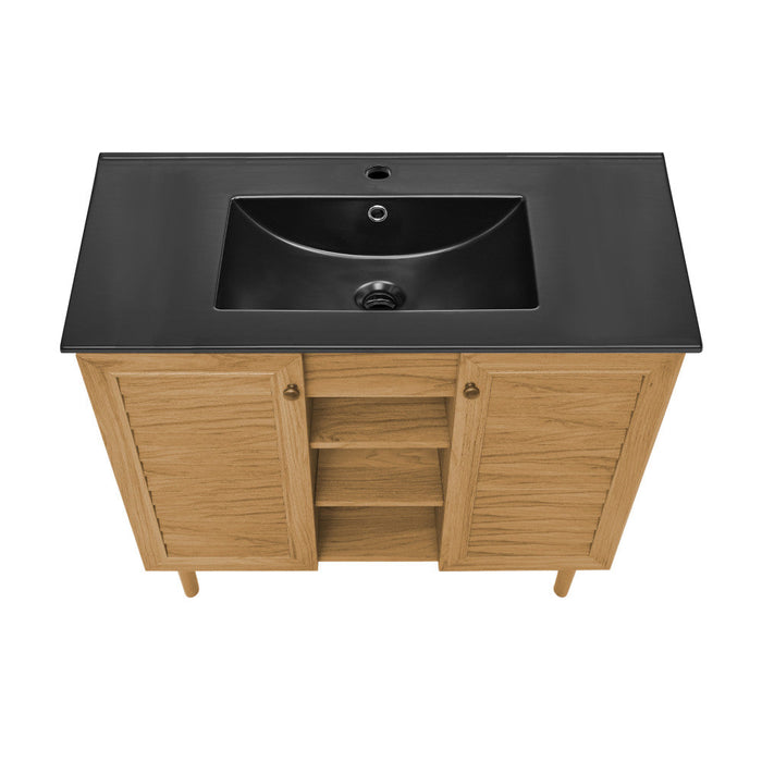 Swiss Madison Bron 36 in. Brown Oak Bathroom Vanity With Black Ceramic Sink Top - SM-BV374MB