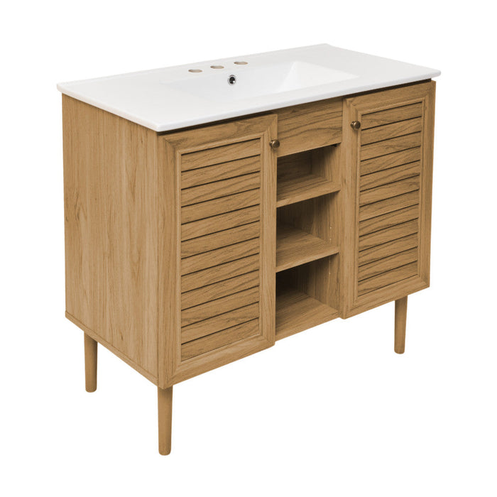 Swiss Madison Bron 36 in. Brown Oak Bathroom Vanity With White, 3-Hole Ceramic Sink Top - SM-BV374-3