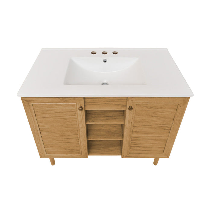 Swiss Madison Bron 36 in. Brown Oak Bathroom Vanity With White, 3-Hole Ceramic Sink Top - SM-BV374-3