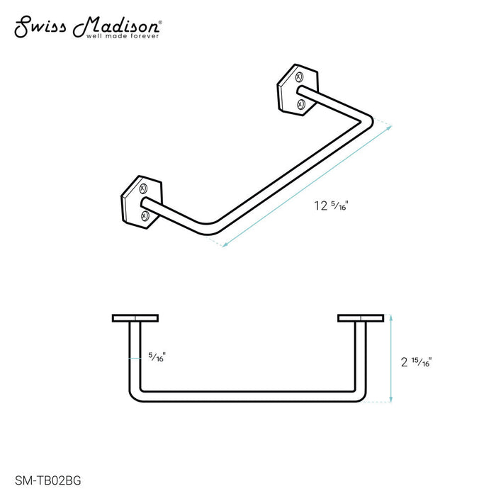 Swiss Madison Brusque 12" Towel Bar in Brushed Gold - SM-TB02BG