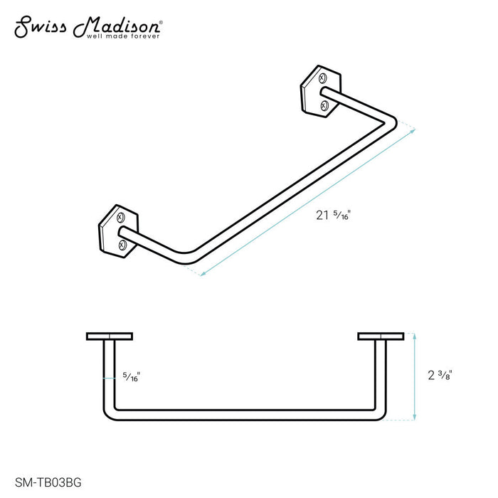 Swiss Madison Brusque 21" Towel Bar in Brushed Gold - SM-TB03BG