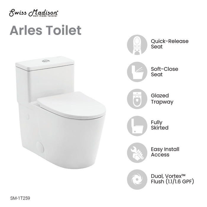 Swiss Madison Arles One-Piece Elongated Toilet Vortex Dual-Flush 0.8/1.18 gpf - SM-1T259