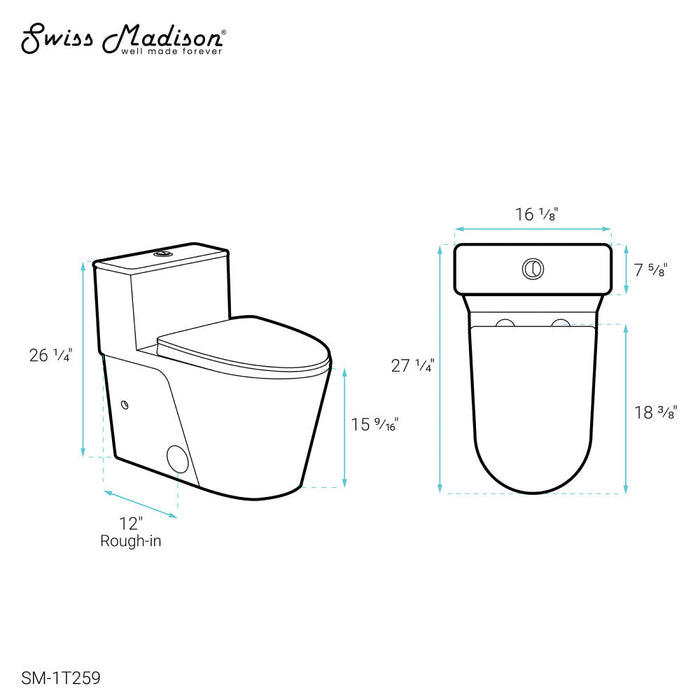 Swiss Madison Arles One-Piece Elongated Toilet Vortex Dual-Flush 0.8/1.18 gpf - SM-1T259