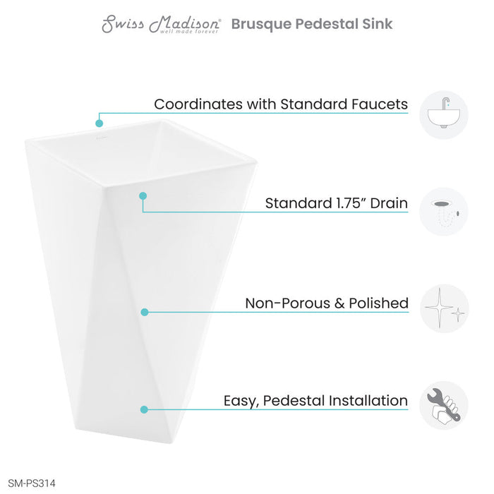 Swiss Madison Brusque One-Piece Pedestal Sink - SM-PS314