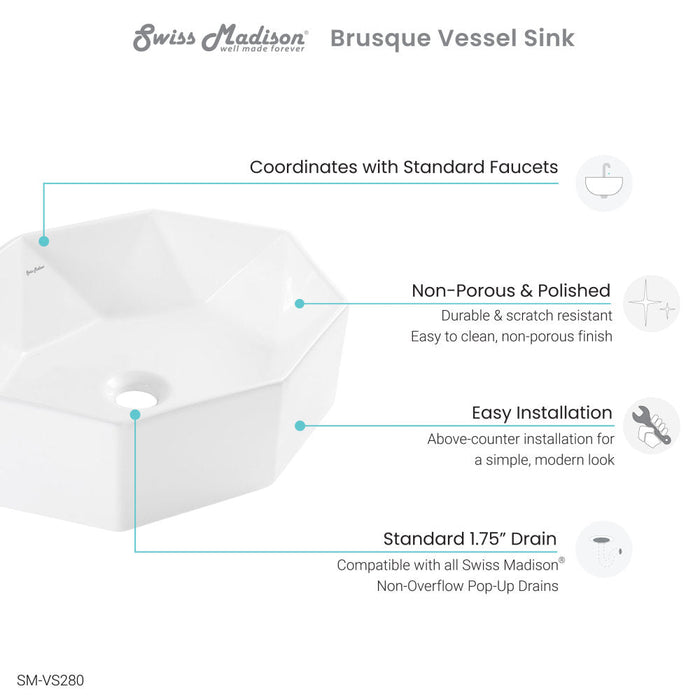 Swiss Madison Brusque Glossy White Ceramic Specialty Vessel Sink 19.25 in - SM-VS280