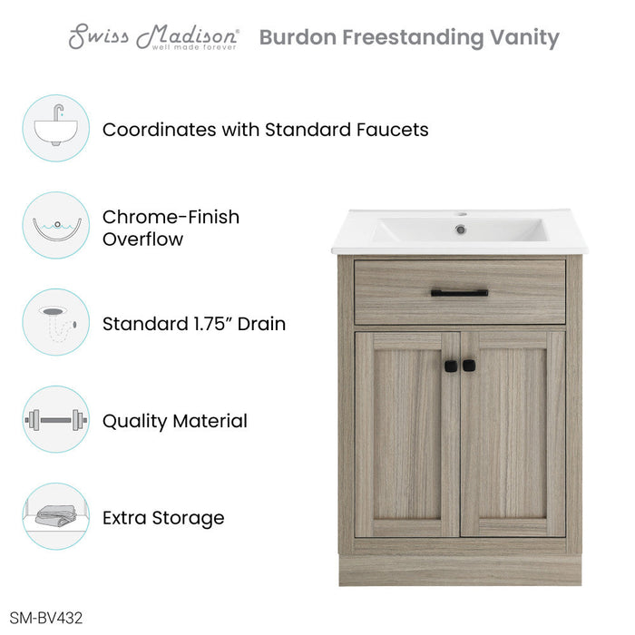 Swiss Madison Burdon 24" Bathroom Vanity in Oak - SM-BV432