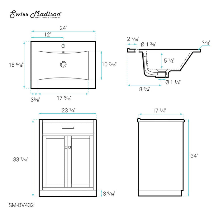 Swiss Madison Burdon 24" Bathroom Vanity in Oak - SM-BV432