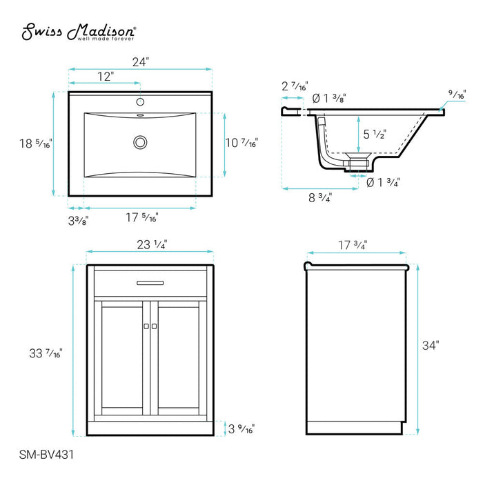 Swiss Madison Burdon 24" Bathroom Vanity in White - SM-BV431