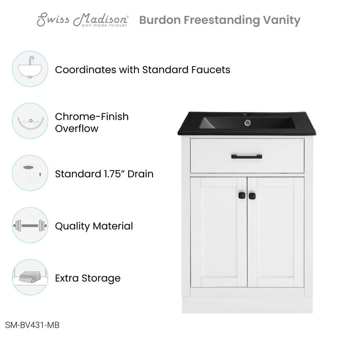 Swiss Madison Burdon 24 in. Brown Bathroom Vanity With Black Ceramic Sink Top - SM-BV431MB