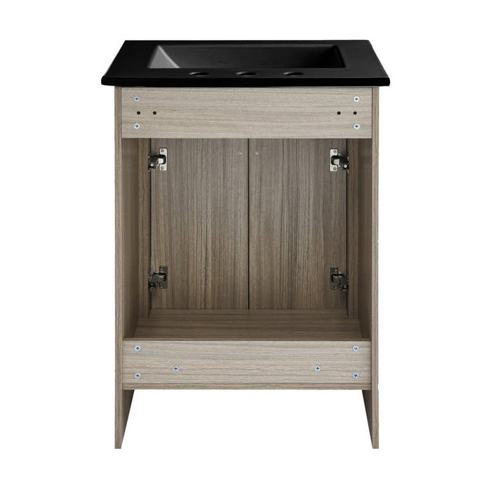 Swiss Madison Burdon 24 in. Brown Oak Bathroom Vanity With Black, 3-Hole Ceramic Sink Top - SM-BV432-3MB