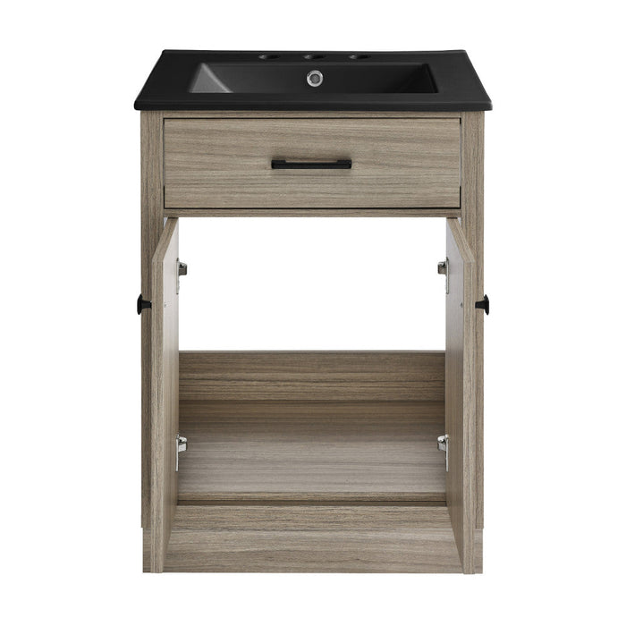 Swiss Madison Burdon 24 in. Brown Oak Bathroom Vanity With Black, 3-Hole Ceramic Sink Top - SM-BV432-3MB