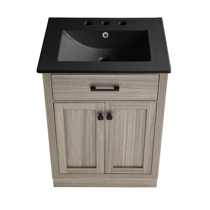 Swiss Madison Burdon 24 in. Brown Oak Bathroom Vanity With Black, 3-Hole Ceramic Sink Top - SM-BV432-3MB