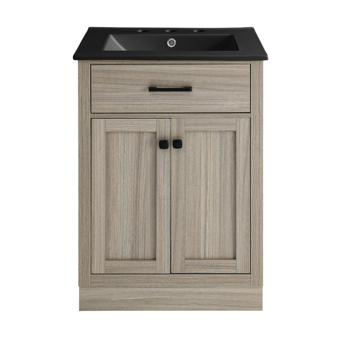 Swiss Madison Burdon 24 in. Brown Oak Bathroom Vanity With Black, 3-Hole Ceramic Sink Top - SM-BV432-3MB