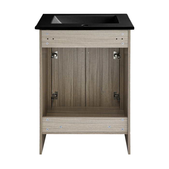 Swiss Madison Burdon 24 in. Brown Oak Bathroom Vanity With Black Ceramic Sink Top - SKU: SM-BV432MB