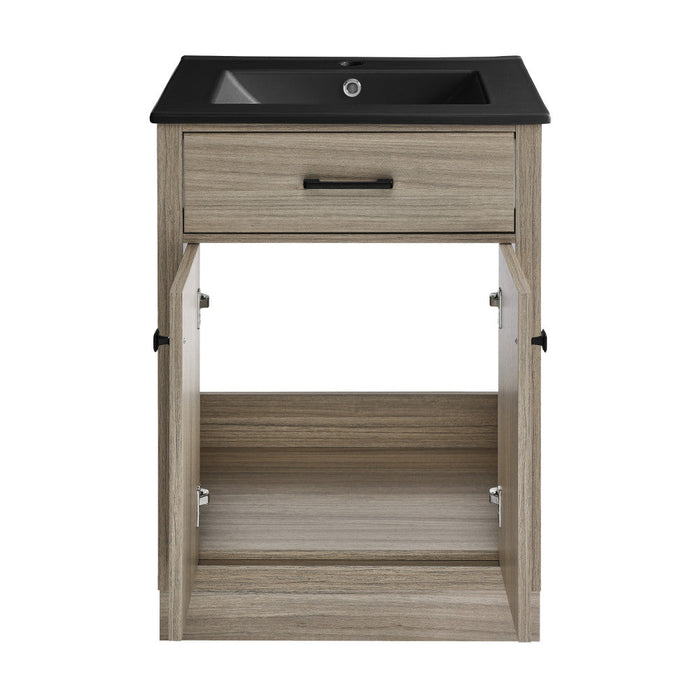 Swiss Madison Burdon 24 in. Brown Oak Bathroom Vanity With Black Ceramic Sink Top - SKU: SM-BV432MB