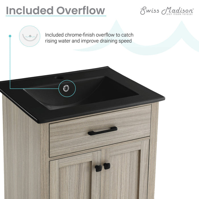 Swiss Madison Burdon 24 in. Brown Oak Bathroom Vanity With Black Ceramic Sink Top - SKU: SM-BV432MB