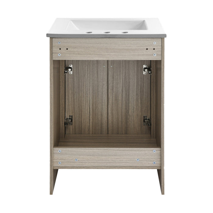 Swiss Madison Burdon 24 in. Brown Oak Bathroom Vanity With White, 3-Hole Ceramic Sink Top - SM-BV432-3