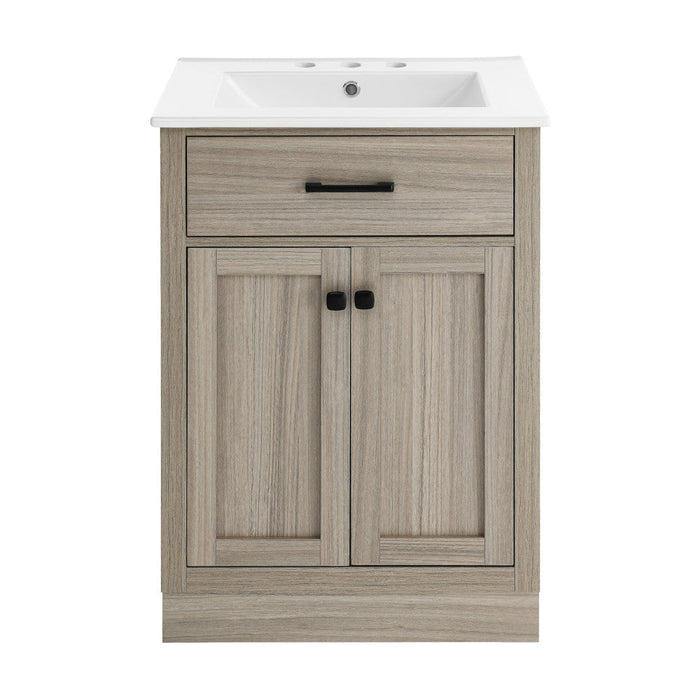 Swiss Madison Burdon 24 in. Brown Oak Bathroom Vanity With White, 3-Hole Ceramic Sink Top - SM-BV432-3