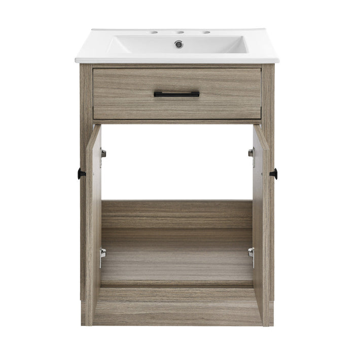 Swiss Madison Burdon 24 in. Brown Oak Bathroom Vanity With White, 3-Hole Ceramic Sink Top - SM-BV432-3